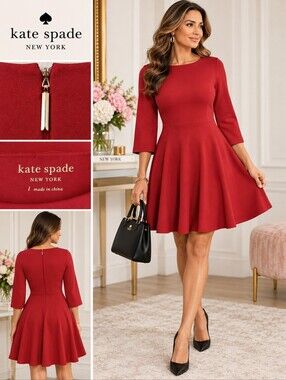 Kate Spade Dress|Coral Red Fit & Flare Ponte Knit Dress |Large|EUC